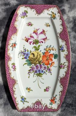 Antique German Dresden Hand Painted Floral Porcelain Plate Tray Platter 28 cm