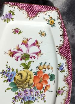 Antique German Dresden Hand Painted Floral Porcelain Plate Tray Platter 28 cm