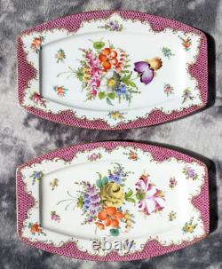 Antique German Dresden Hand Painted Floral Porcelain Plate Tray Platter 28 cm