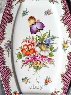 Antique German Dresden Hand Painted Porcelain Serving Plate Tray Platter 28 cm