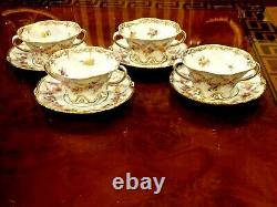 Antique German Meissen Dresden Hand Painted Porcelain 4 Tea Or Sup Cups & Saucer