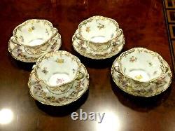 Antique German Meissen Dresden Hand Painted Porcelain 4 Tea Or Sup Cups & Saucer