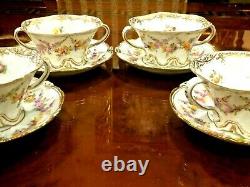 Antique German Meissen Dresden Hand Painted Porcelain 4 Tea Or Sup Cups & Saucer