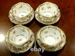 Antique German Meissen Dresden Hand Painted Porcelain 4 Tea Or Sup Cups & Saucer