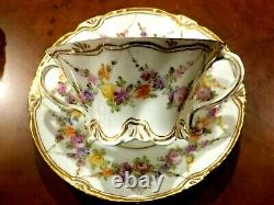 Antique German Meissen Dresden Hand Painted Porcelain 4 Tea Or Sup Cups & Saucer