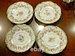 Antique German Meissen Dresden Hand Painted Porcelain 4 Tea Or Sup Cups & Saucer