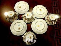 Antique German Meissen Dresden Hand Painted Porcelain 4 Tea Or Sup Cups & Saucer