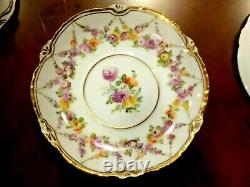 Antique German Meissen Dresden Hand Painted Porcelain 4 Tea Or Sup Cups & Saucer