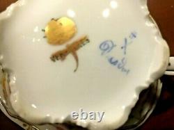 Antique German Meissen Dresden Hand Painted Porcelain 4 Tea Or Sup Cups & Saucer