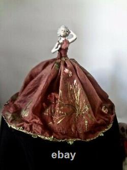 Antique German Porcelain Half Doll Arms Away Gorgeous Hand Painted Silk Ballgown