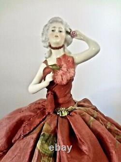 Antique German Porcelain Half Doll Arms Away Gorgeous Hand Painted Silk Ballgown