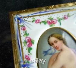 Antique German Porcelain Hand Painted Plaque Semi Nude With Dove Within Frame