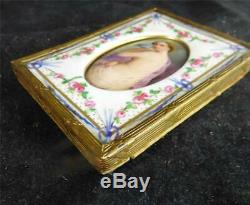 Antique German Porcelain Hand Painted Plaque Semi Nude With Dove Within Frame