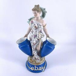 Antique German Porcelain Hand Painted Woman Amphora Figurine