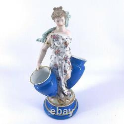 Antique German Porcelain Hand Painted Woman Amphora Figurine