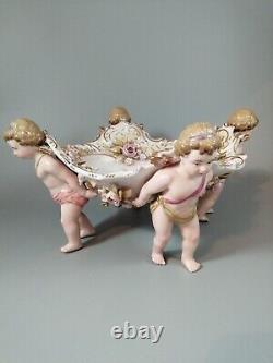 Antique German Schierholtz Figural Hand Painted Porcelain Cherubim vase