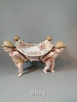 Antique German Schierholtz Figural Hand Painted Porcelain Cherubim vase