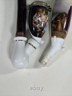 Antique German Smoking Pipe Porcelain Long Stem Hand Painted 19th Century Extra