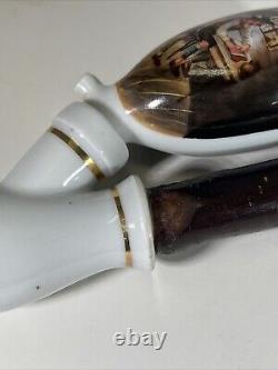 Antique German Smoking Pipe Porcelain Long Stem Hand Painted 19th Century Extra