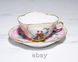 Antique Germany DRESDEN Porcelain Hand Painted Courting Scene Cup & Saucer