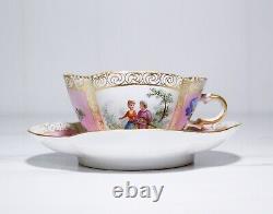 Antique Germany DRESDEN Porcelain Hand Painted Courting Scene Cup & Saucer