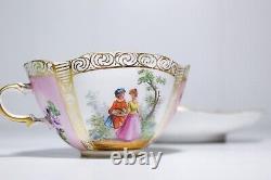 Antique Germany DRESDEN Porcelain Hand Painted Courting Scene Cup & Saucer