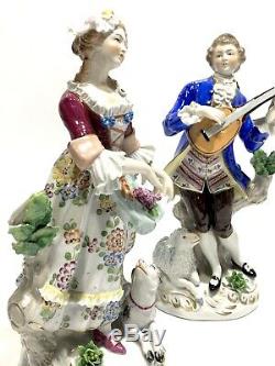 Antique Germany SITZENDORF Hand Painted Woman & Man Pair Porcelain Figurines