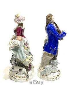 Antique Germany SITZENDORF Hand Painted Woman & Man Pair Porcelain Figurines