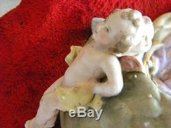 Antique Gorgeous Holy Water Font Velvet Porcelain Virgin Mary Angels Handpainted