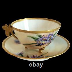 Antique Guerin Limoges WG & Co Hand Painted Tea Cup & Saucer Dragonfly Handle