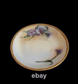 Antique Guerin Limoges WG & Co Hand Painted Tea Cup & Saucer Dragonfly Handle