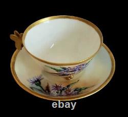 Antique Guerin Limoges WG & Co Hand Painted Tea Cup & Saucer Dragonfly Handle