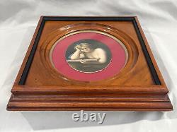 Antique HAND PAINTED PORCELAIN PORTRAIT PLAQUE WOMAN READING FRAMED