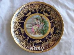 Antique Hand Painted Artist Sgd Dresden Porcelain Lady Cupid Cabinet Plate Set