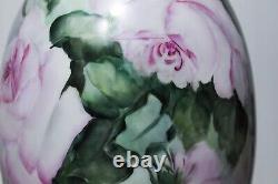 Antique Hand Painted Artist Signed Sara G. Parks Roses Porcelain Large Vase