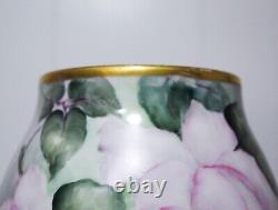 Antique Hand Painted Artist Signed Sara G. Parks Roses Porcelain Large Vase