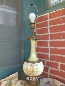 Antique Hand Painted Cherub Floral Porcelain Bronze Finish Mounting Table Lamp