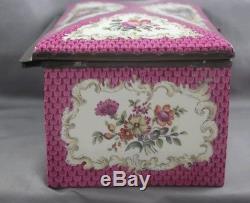 Antique Hand Painted Dresden Porcelain Box Pink Fish Scale Spectacular