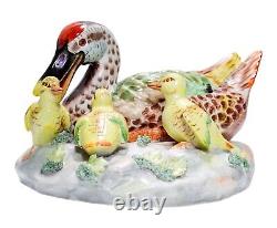 Antique Hand Painted European Mallard Bird Porcelain Grouping Sculpture Figure