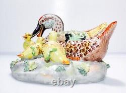 Antique Hand Painted European Mallard Bird Porcelain Grouping Sculpture Figure