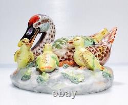 Antique Hand Painted European Mallard Bird Porcelain Grouping Sculpture Figure