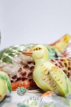 Antique Hand Painted European Mallard Bird Porcelain Grouping Sculpture Figure