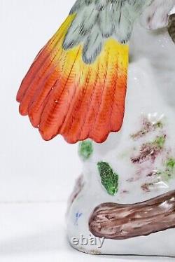 Antique Hand Painted French Large Colorful Parrot Porcelain Sculpture Figure