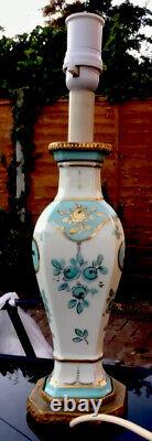 Antique Hand Painted French Porcelain and Gilt Brass Ormolu Electric Table Lamp