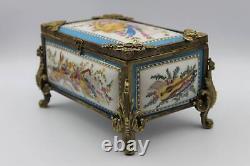 Antique Hand Painted French Sevres Porcelain Jewelry Box Enamel Casket decor