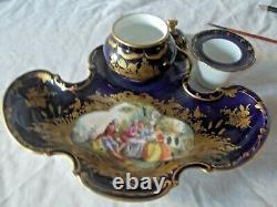 Antique Hand Painted German Porcelain Ink Desk Set by Helena Wolfsohn 18th c