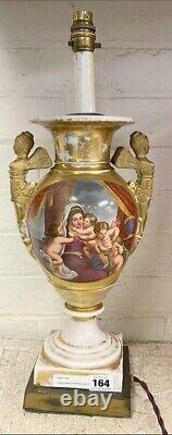 Antique Hand Painted Gold Porcelain Table Lamp Victorian Cherubs