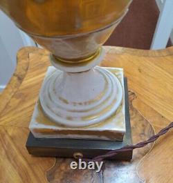 Antique Hand Painted Gold Porcelain Table Lamp Victorian Cherubs