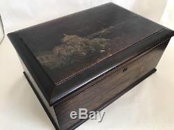 Antique Hand Painted Humidor Mahogany Porcelain Lined Cigar Box E Kopriwa USA