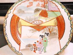 Antique Hand-Painted Japanese Porcelain 3x plates Female Figures in Landscape